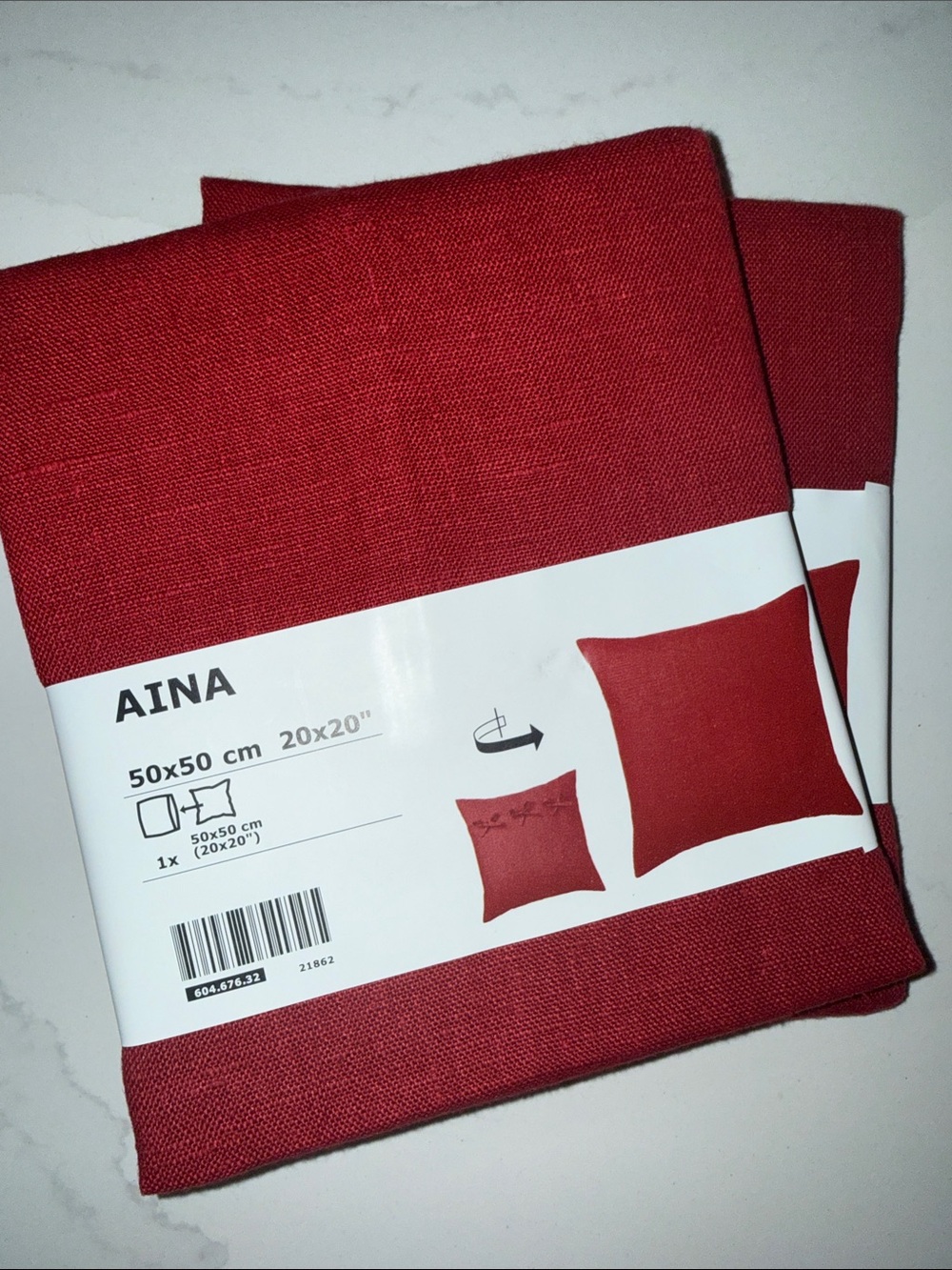 Ikea Aina Red Linen Pillow Cover Tie Close 20" x 20"  ( 50 x 50 cm ) Christmas